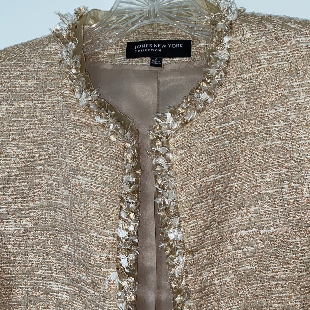 Jones New York Boucle Tweed Fringe Jacket Blazer Size 4 - Picture 3 of 8